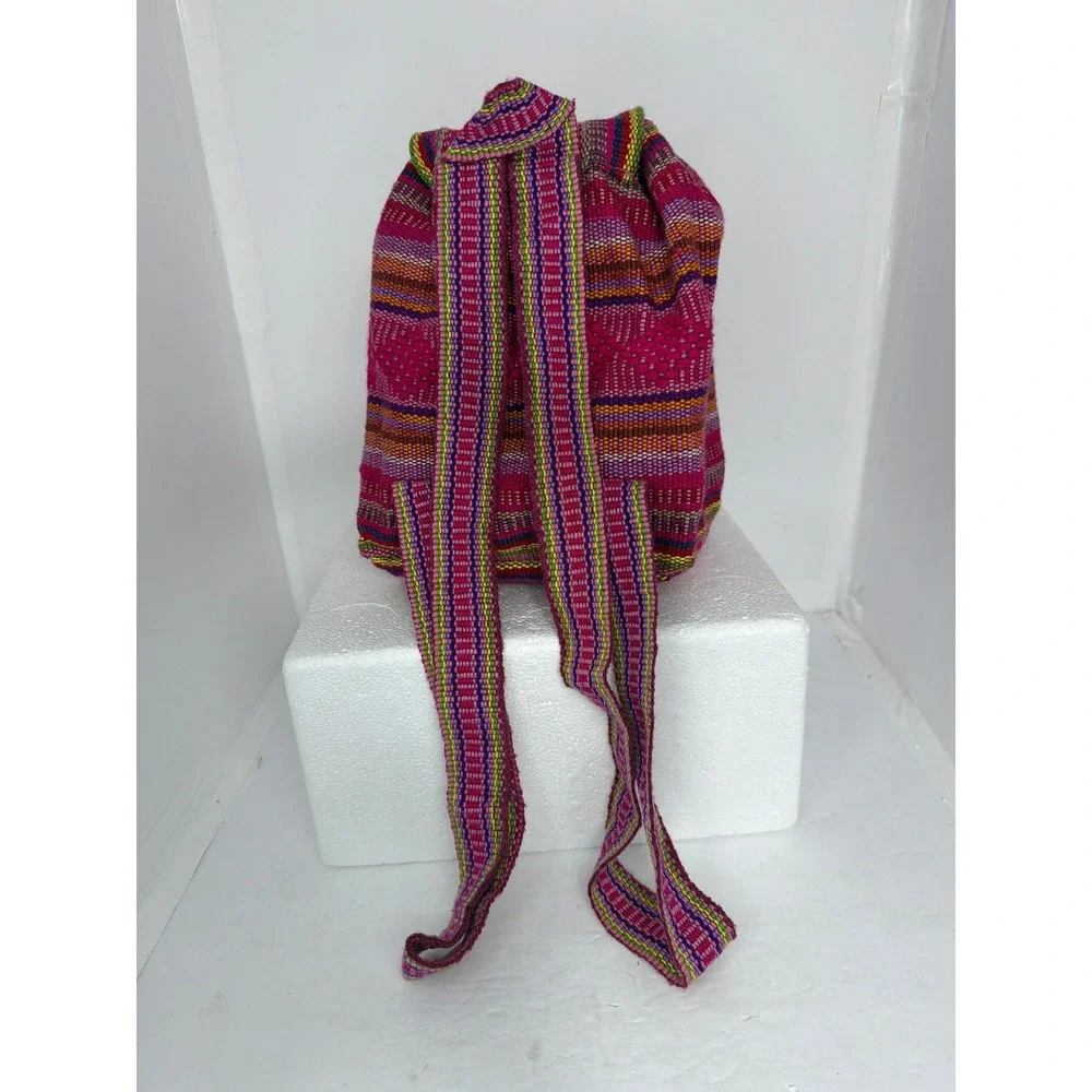 Artesanias Pinzon Woven Mexican Backpack Pink Multi Stripe Boho Rucksack Small